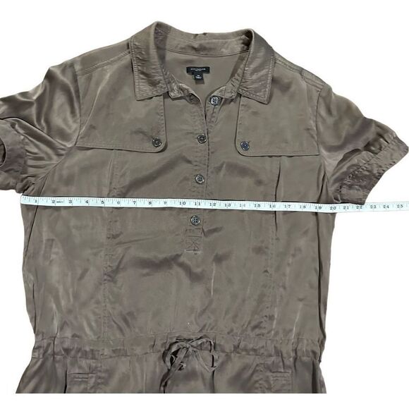 Ann Taylor 100% Silk Bronze Brown Cargo Utility Shirt Dress sz 14 - Picture 5 of 11